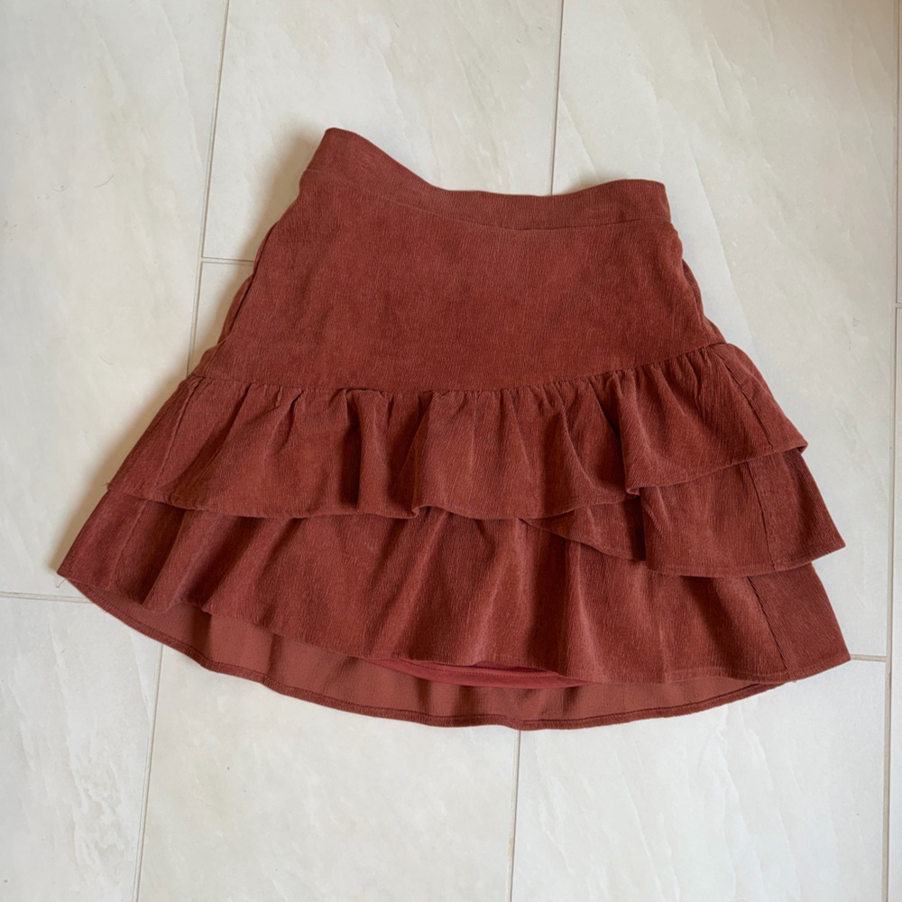 Tiered Ruffle Mini Skirt in Rust